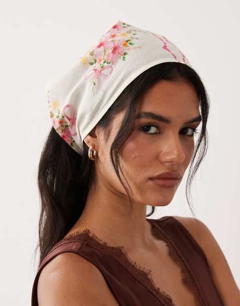For Love & Lemons Scarlette cotton floral head scarf in white floral - view 1