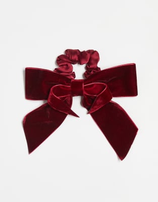 For Love & Lemons - Scrunchie-Haargummi aus Samt in Rot mit Schleife