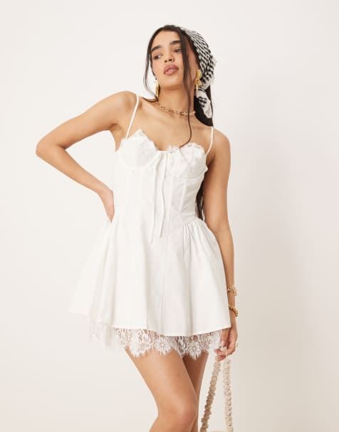 For Love & Lemons - Shae - Robe courte avec détails en dentelle - Blanc - view 1