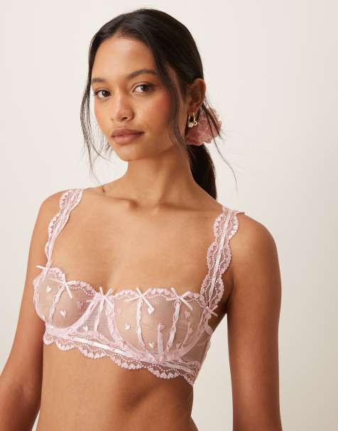 For Love & Lemons slotted hearts underwire bra in pink (part of a set) - view 1