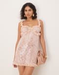 [For Love & Lemons] For Love & Lemons Sophia sequin ruffle mini dress in pink 2XS Pink