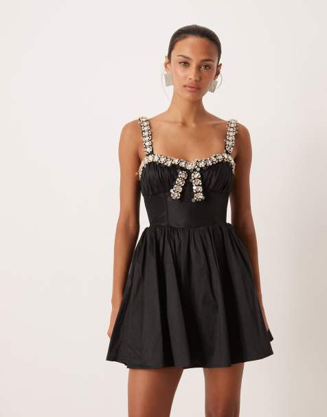 For Love & Lemons - Sort minikjole med rhinstenskant - view 1