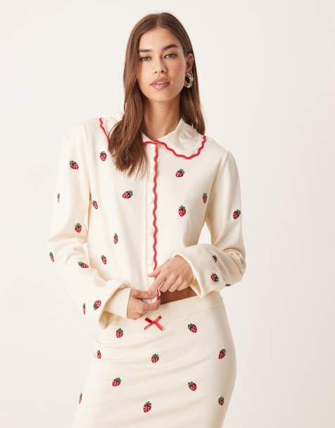 For Love & Lemons strawberry jam cardigan co-ord in cream - view 1