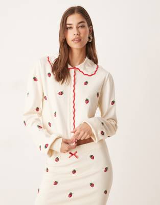 For Love & Lemons Strawberry Jam Cardigan In Neutral