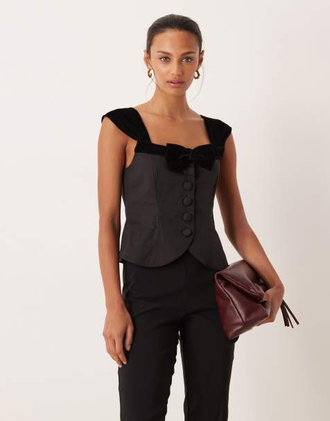 For Love & Lemons sweetheart corset detail button down top in black