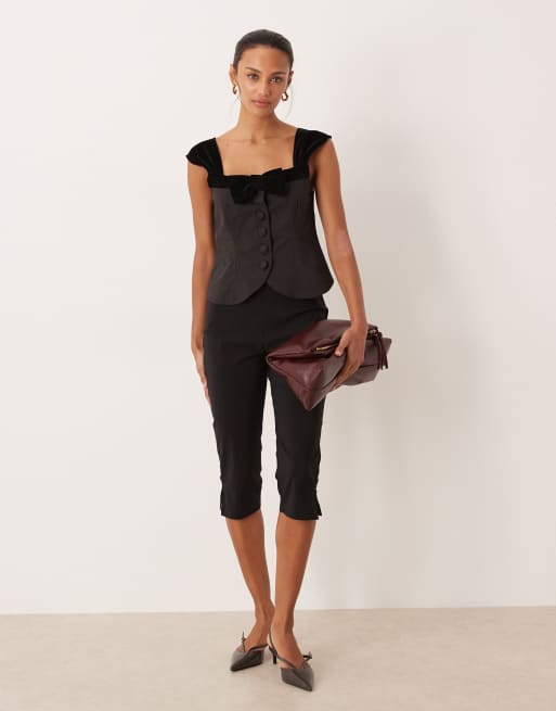 For Love & Lemons sweetheart corset detail button down top in black, 2 of 4