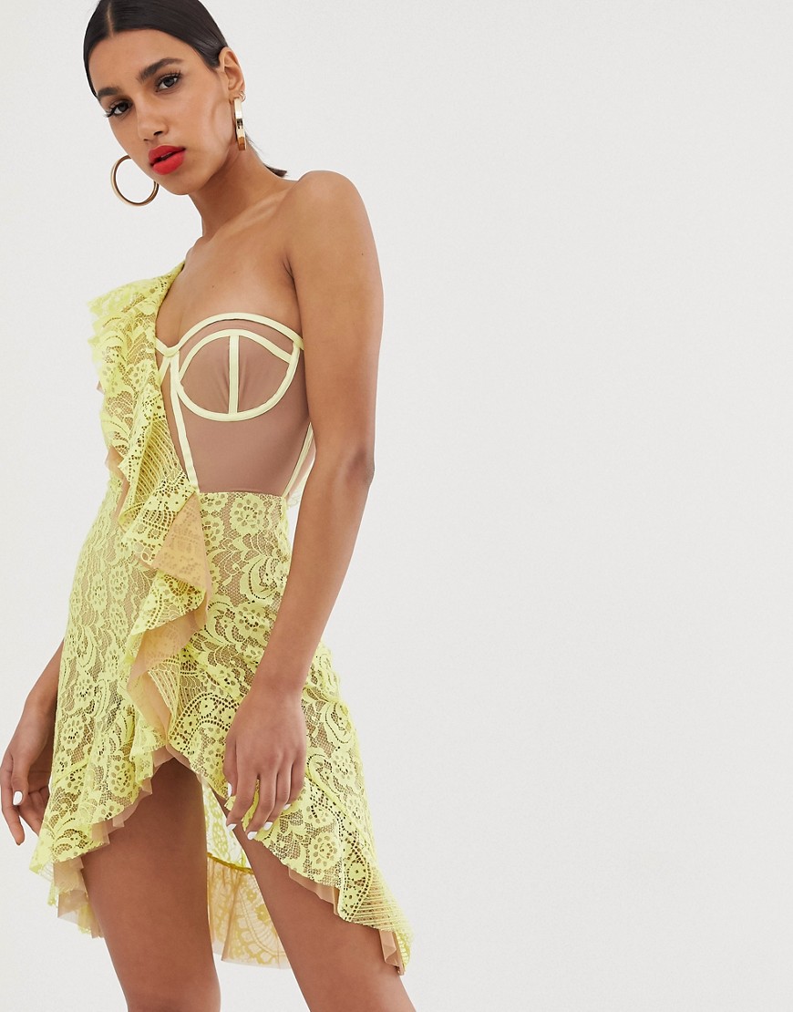 For Love & Lemons Tati lace dress with contrast exposed bodice-Yellow