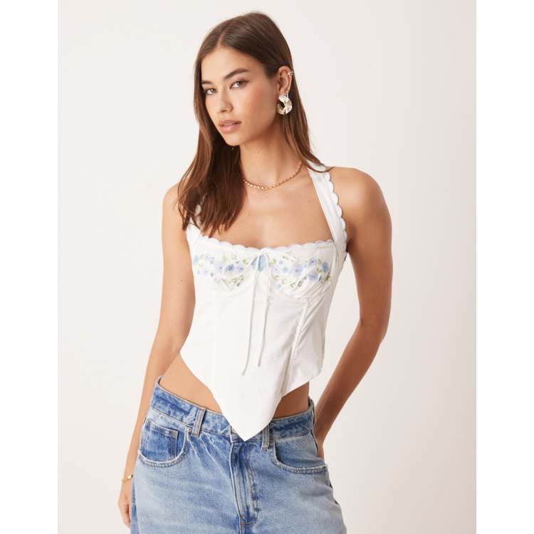 For Love & Lemons Tea time bustier halter neck top in white | ASOS