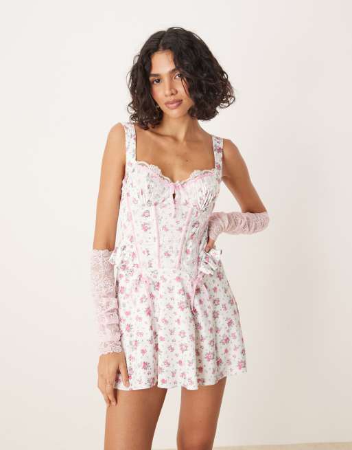 For Love & Lemons That's Amore mini slip dress in white floral print