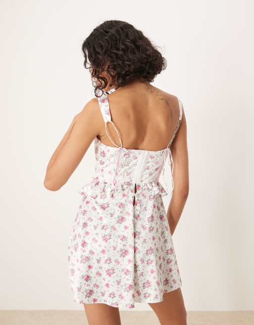 For Love & Lemons That's Amore mini slip dress in white floral print