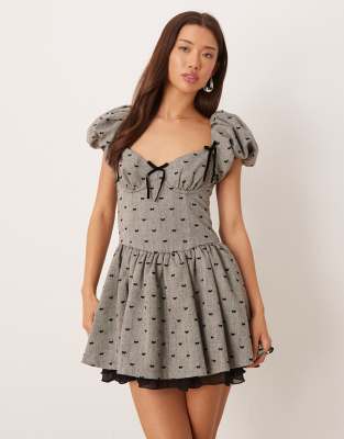For Love & Lemons Twill Dropped Waist Mini Dress In Gray