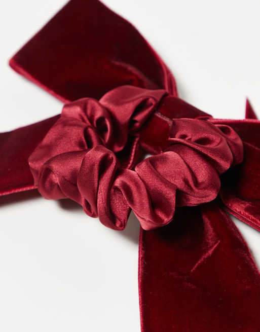For Love & Lemons velvet ribbon hair bow scrunchie in red, 2 of 3