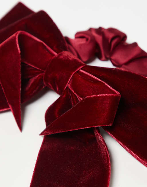 For Love & Lemons velvet ribbon hair bow scrunchie in red, 3 of 3