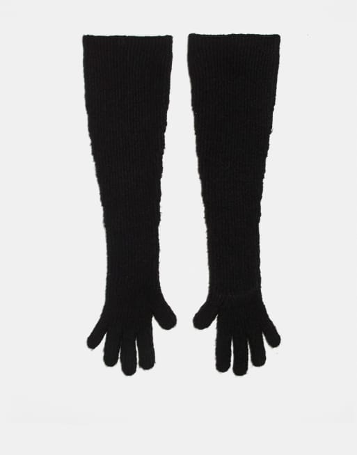For Love & Lemons – Weiche, gerippte Strickhandschuhe in Schwarz&nbsp;, 3 von 3