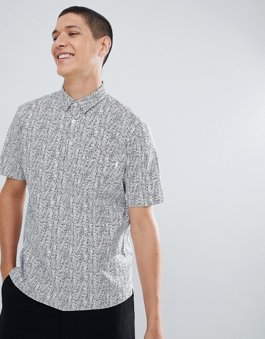 FoR - Regular-fit overhemd met inkt-print in wit