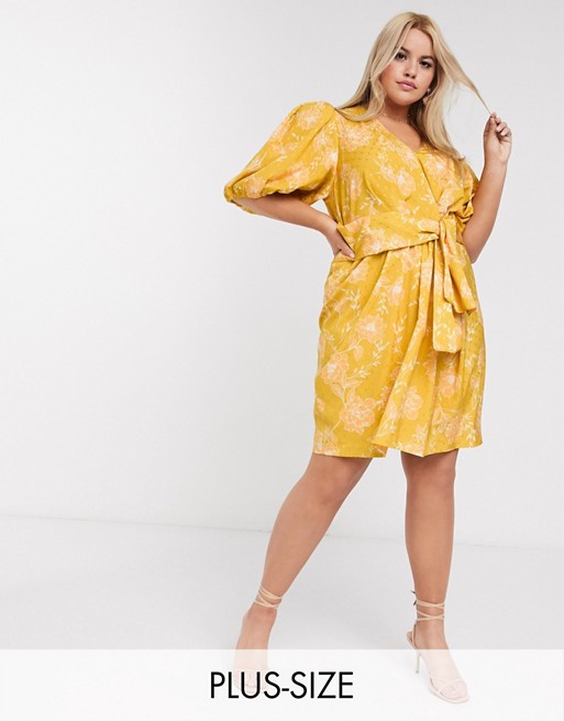 Forever New Curve mini dress in mustard floral