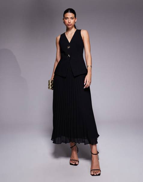 Forever New 2-in-1 blazer pleated maxi dress in black