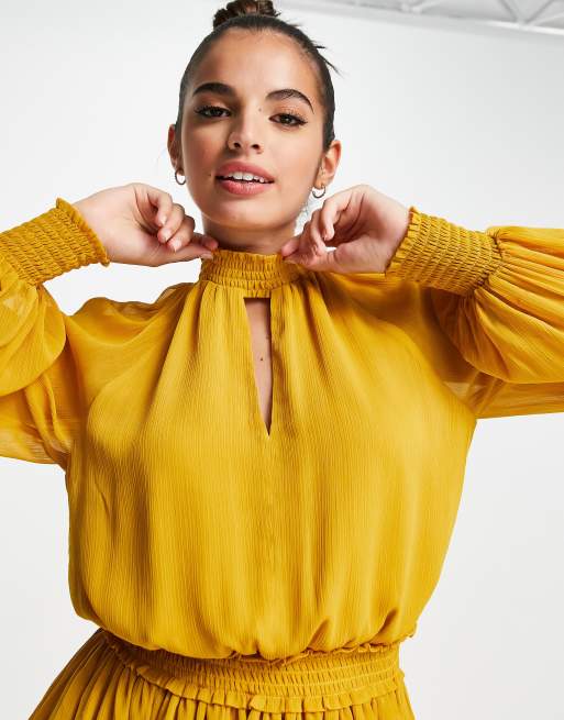 Mustard yellow long sleeve hot sale dress