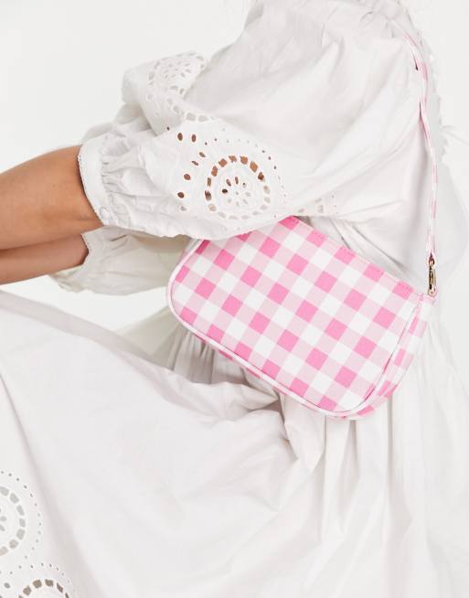 Forever New 90s baguette bag in pink check