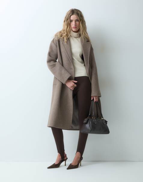 Forever New abrigo boxy con cuello solapa y efecto lana en topo - view 1