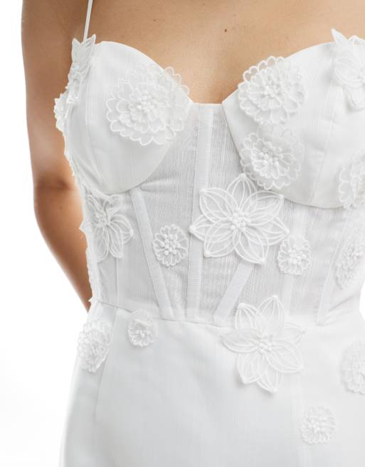 Forever New - Alt til bruden - Hvid korset-minikjole med 3D-blomstermønster, 3 af 4