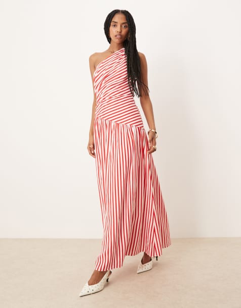 Forever New asymmetric drop hem maxi dress in red and white stripe - view 1