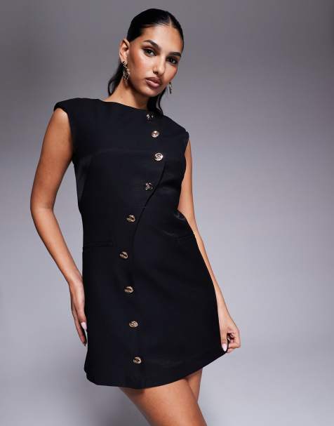 Forever New asymmetric hem mini dress in black - view 1