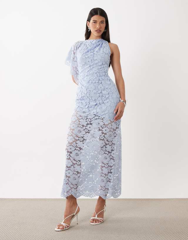 forever new blue lace dress asymmetric maxi in powder Size:6-7 years or casual weekend plans Shirt Promo African Black & White