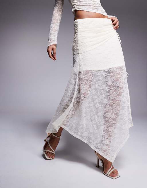 Forever New asymmetric lace maxi skirt co-ord in vintage cream, 2 of 4