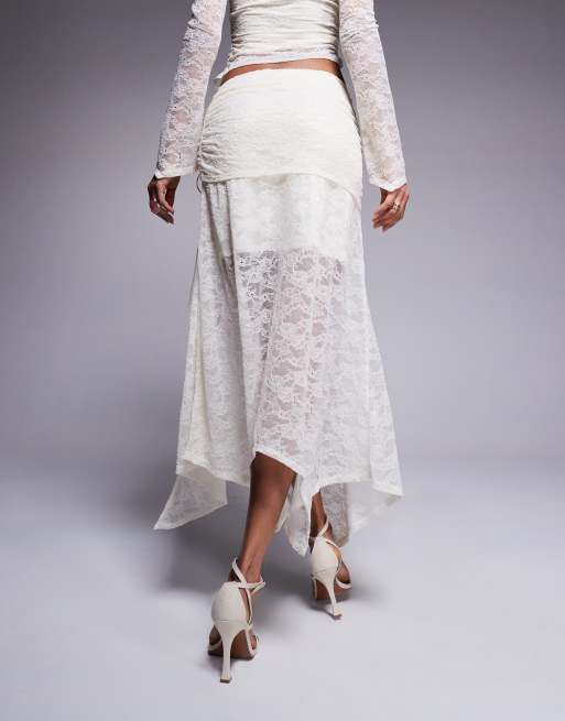 Forever New asymmetric lace maxi skirt co-ord in vintage cream, 4 of 4