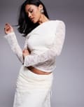 [Forever New] Forever New asymmetric lace top in vintage cream (part of a set)-White 6 Vintage Cream