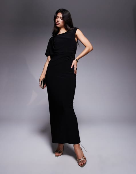 Forever New asymmetric open back jersey maxi dress in black - view 1