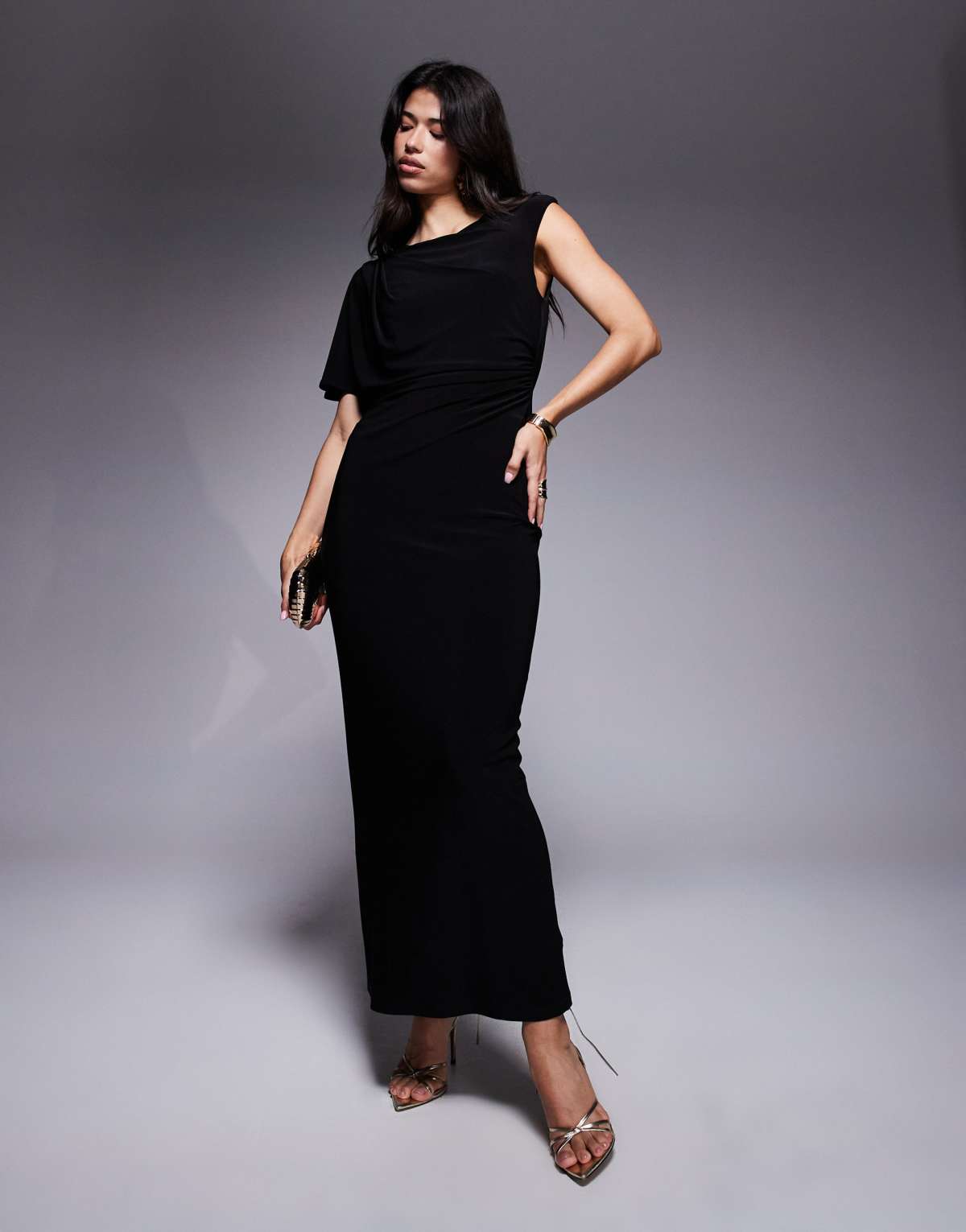 Forever New asymmetric open back jersey maxi dress in black