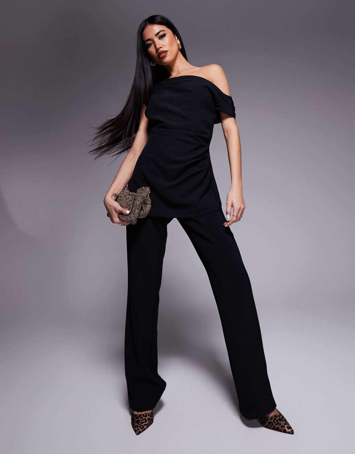Forever New asymmetric ruched jumpsuit in black