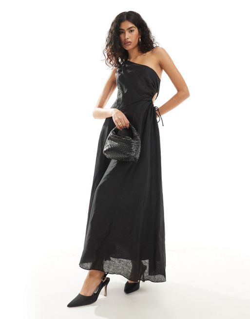 Forever New asymmetrical cut out waist maxi dress Bumbag in black