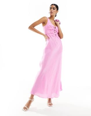 Forever New Forever New asymmetrical linen cut out maxi dress in pink