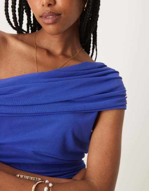 Forever New – Asymmetrisch gerafftes Midaxi-Kleid aus Netzstoff in Kobaltblau, 2 von 4
