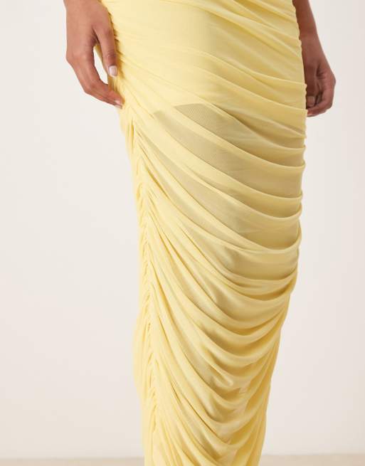 Forever New - Asymmetrische midaxi jurk van mesh met rimpeleffect in geel, 2 van 4