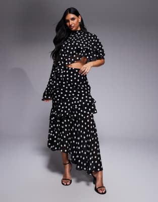 Forever New - Asymmetrischer Chiffon-Midirock in Schwarz-Weiß mit Polka Dots, Kombiteil
