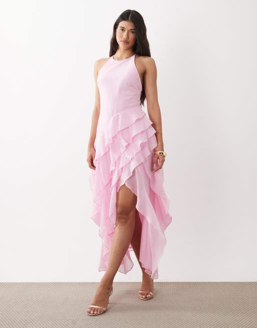 Forever New – Asymmetrisches Maxikleid in Rosa mit gestuftem Rüschensaum und Ringerrücken, 2 von 4