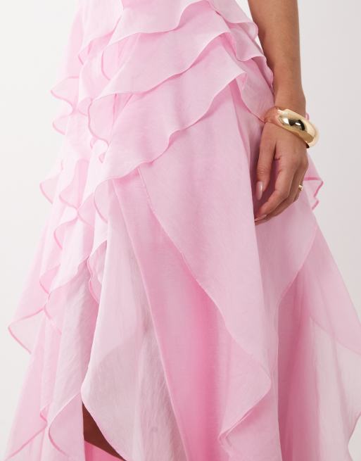 Forever New – Asymmetrisches Maxikleid in Rosa mit gestuftem Rüschensaum und Ringerrücken, 3 von 4