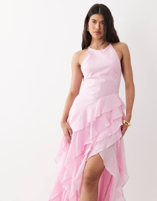 Forever New – Asymmetrisches Maxikleid in Rosa mit gestuftem Rüschensaum und Ringerrücken, 4 von 4