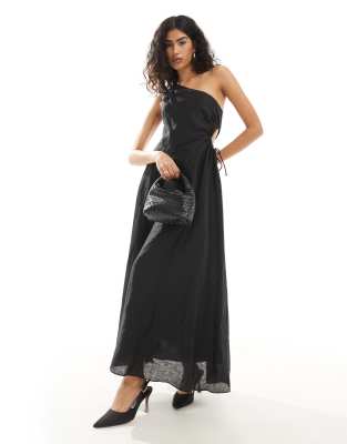 Forever New - Asymmetrisches Maxikleid in Schwarz mit Zierausschnitt an der Taille