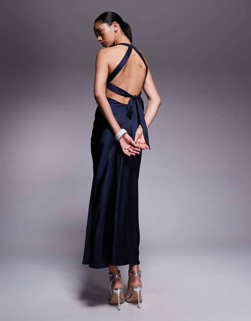 Forever New backless satin high neck maxi dress in moonlight ASOS