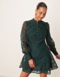 [Forever New] Forever New balloon sleeve lace skater mini dress in green 10 Green