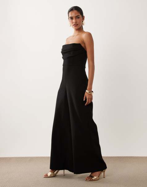 Forever New bandeau corset detail wide leg jumpsuit in black - view 1