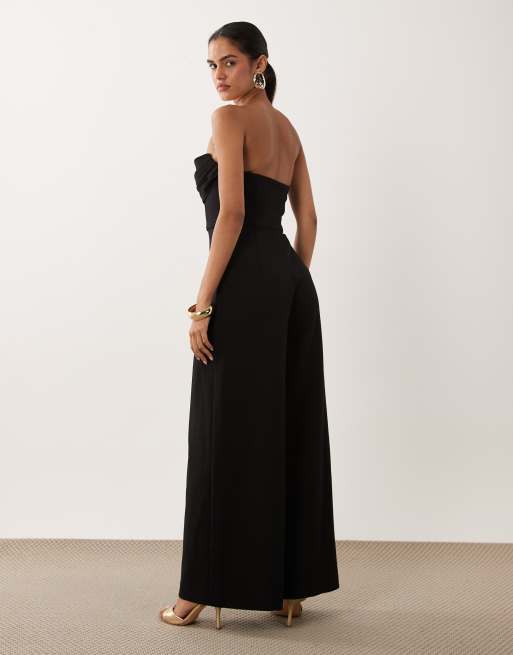 Forever New bandeau corset detail wide leg jumpsuit in black, 2 of 4