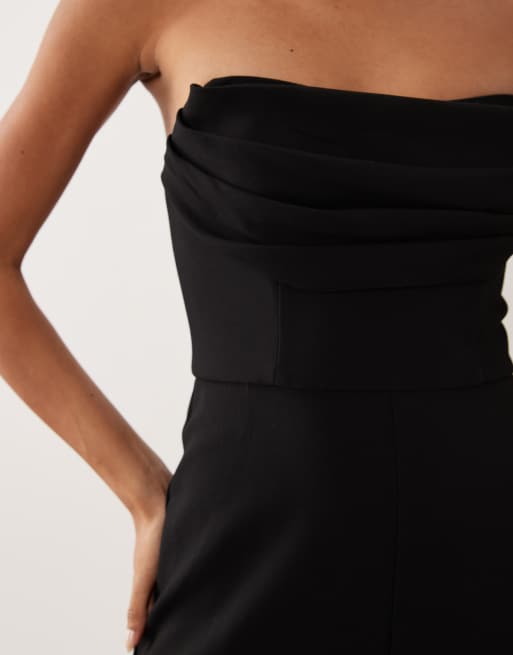 Forever New bandeau corset detail wide leg jumpsuit in black, 3 of 4