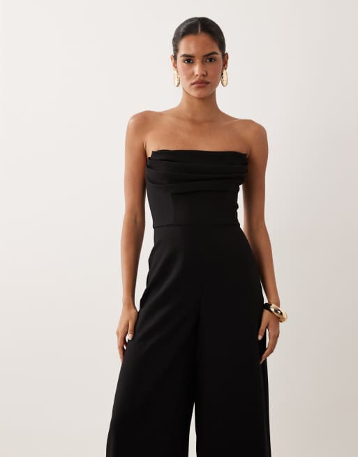 Forever New bandeau corset detail wide leg jumpsuit in black, 4 of 4