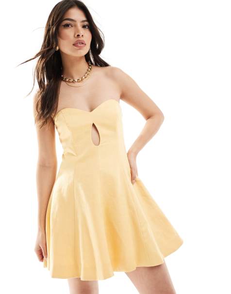 Forever New bandeau mini dress in yellow - view 1